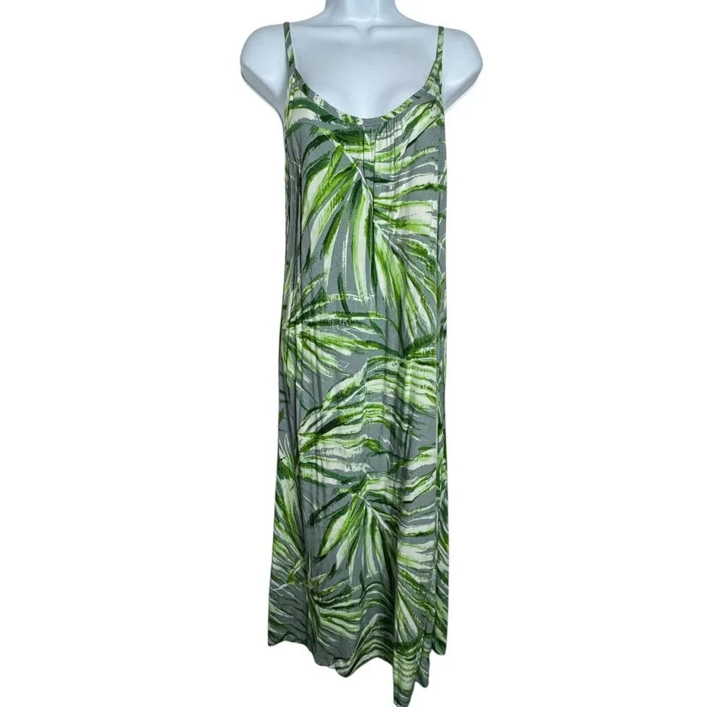 Jams World Ariana Midi Dress size Small Manoa Print W3104 green gray leaf print - Picture 10 of 11